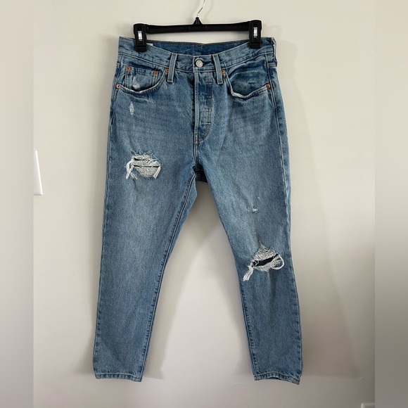 Levi's Denim - Levis 501 Skinny Jeans Womens 28 Premium Light Button Fly High Rise Distressed